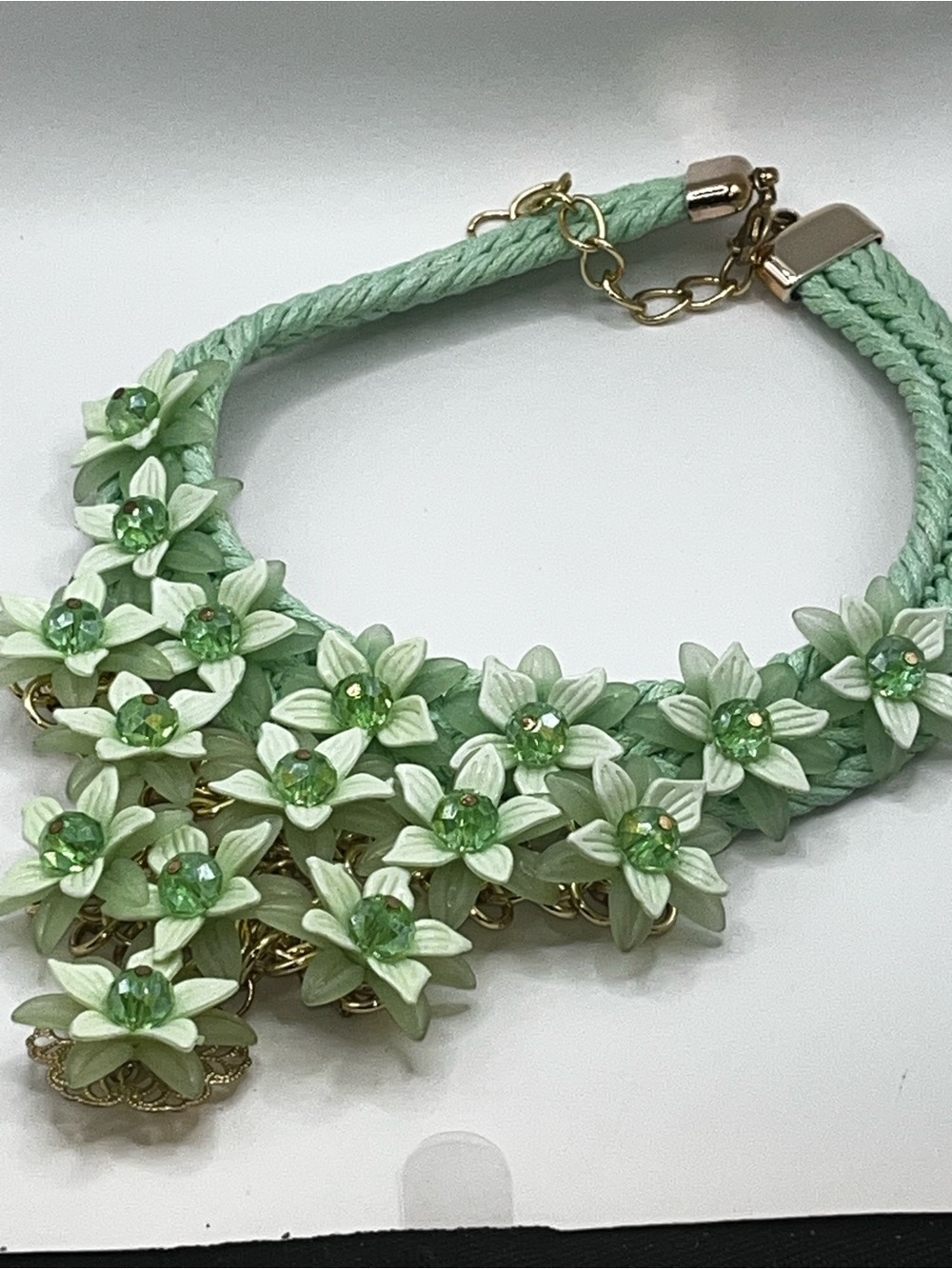Green Chroma, Green Glass and Green AB stones Bib statement necklace - Picture 10 of 15